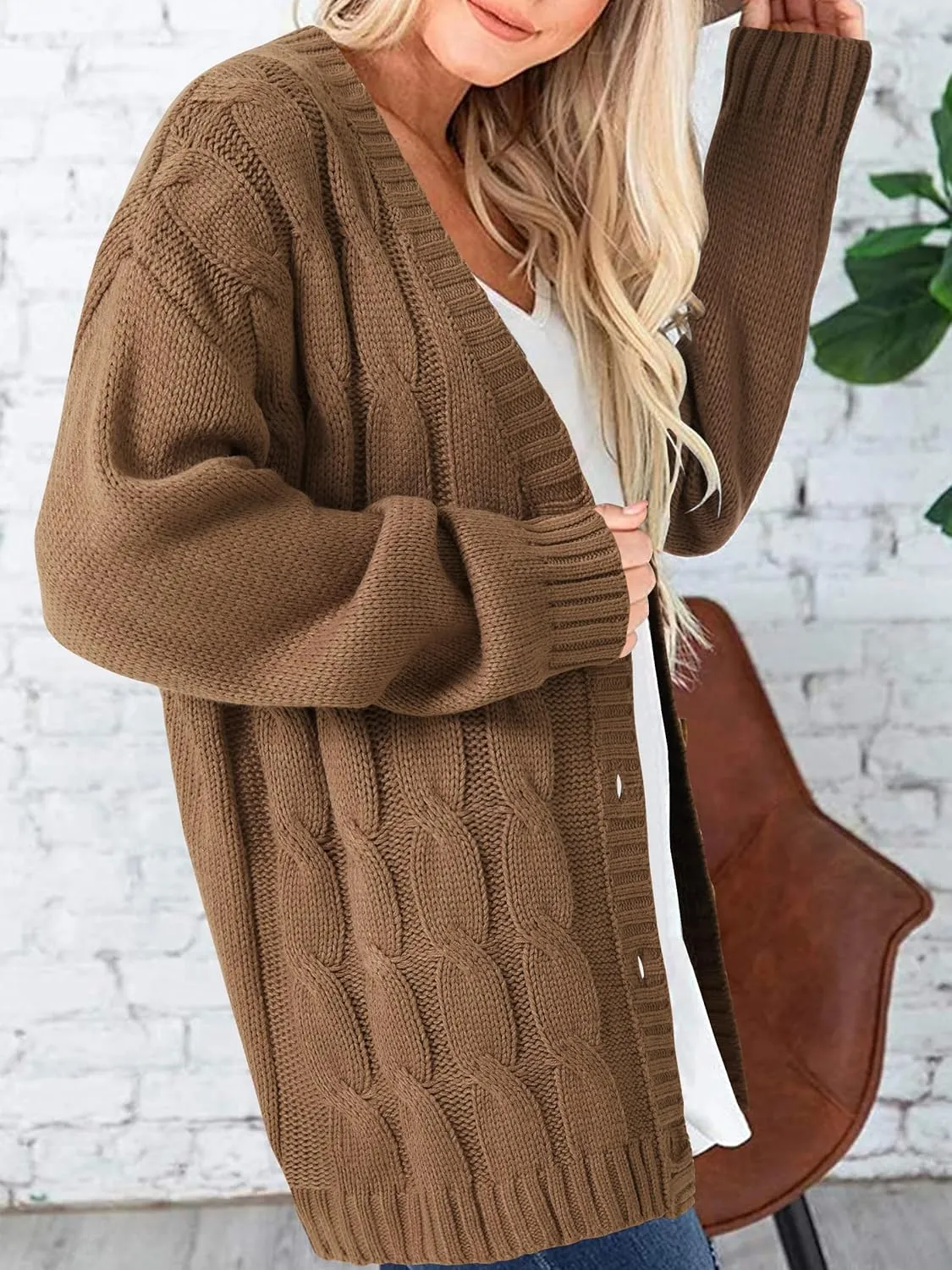 Vrtige Women's Fall Cable Knit Button Long Sleeve Open Front Soft Cardigan Sweater Outerwear