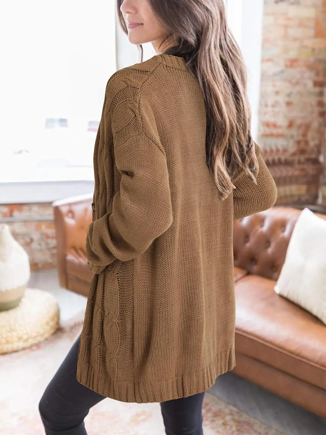 Vrtige Women's Fall Cable Knit Button Long Sleeve Open Front Soft Cardigan Sweater Outerwear
