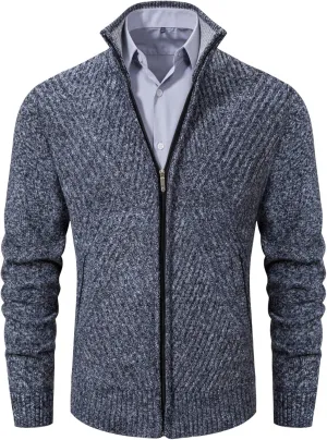 VtuAOL Men's Cardigan Sweaters Full Zip Sweaters Stand Collar Casual Knitted Cardigan with Pockets