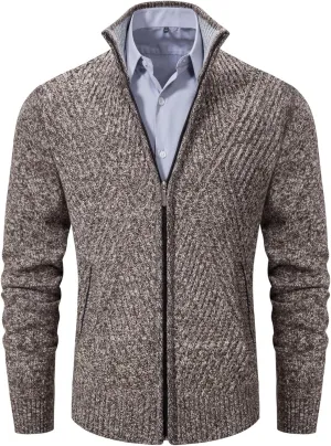 VtuAOL Men's Cardigan Sweaters Full Zip Sweaters Stand Collar Casual Knitted Cardigan with Pockets