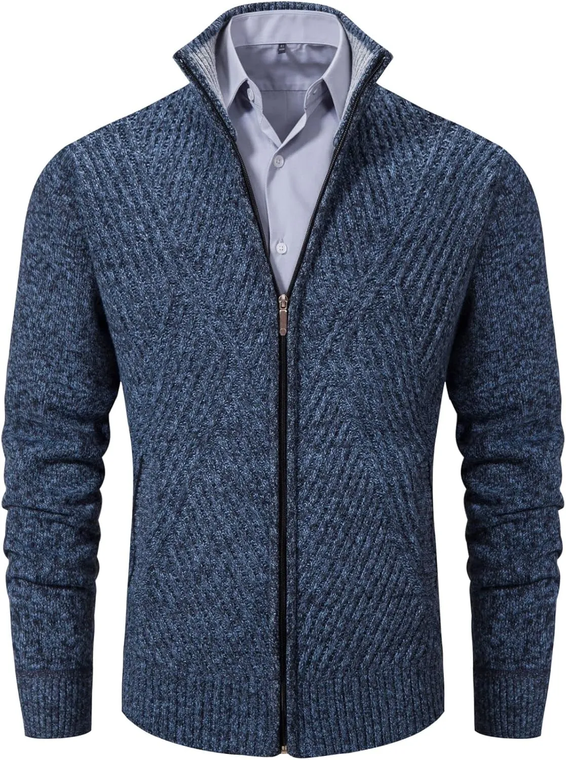 VtuAOL Men's Cardigan Sweaters Full Zip Sweaters Stand Collar Casual Knitted Cardigan with Pockets