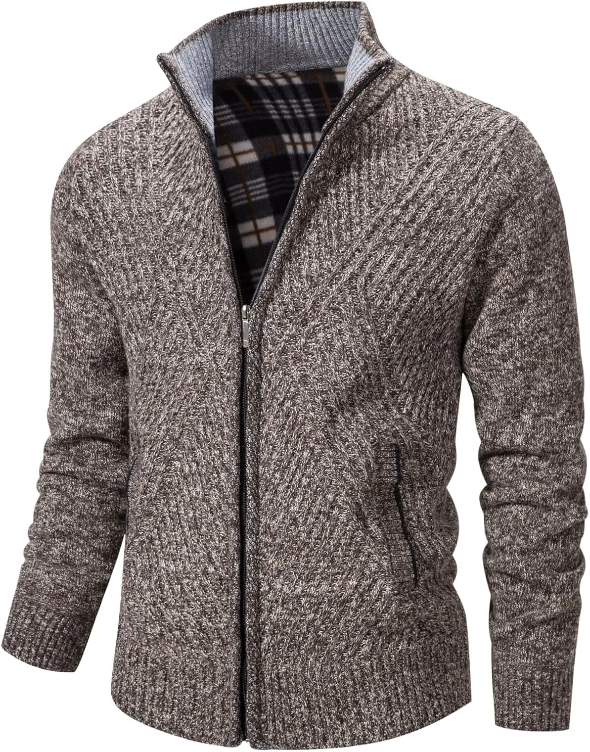 VtuAOL Men's Cardigan Sweaters Full Zip Sweaters Stand Collar Casual Knitted Cardigan with Pockets