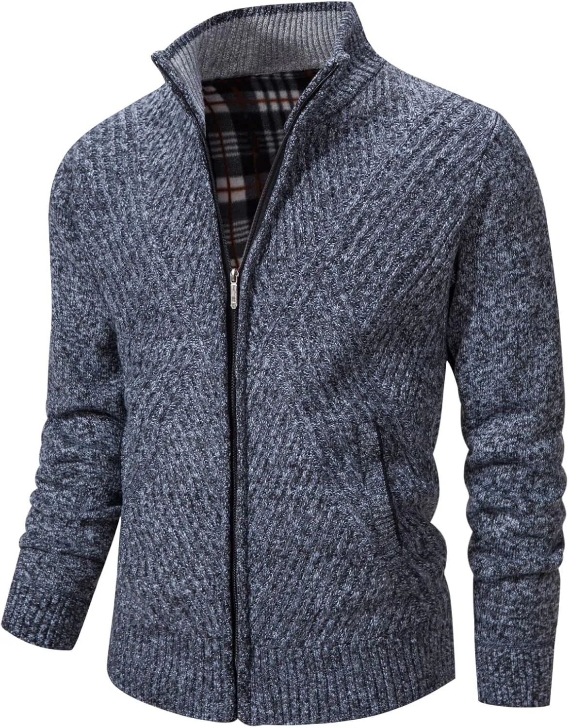 VtuAOL Men's Cardigan Sweaters Full Zip Sweaters Stand Collar Casual Knitted Cardigan with Pockets