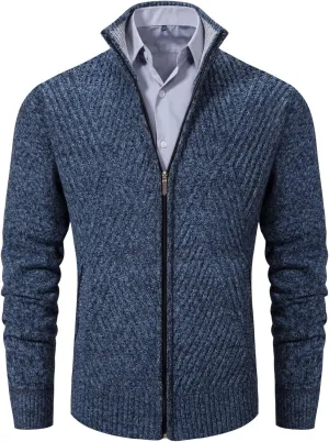VtuAOL Men's Cardigan Sweaters Full Zip Sweaters Stand Collar Casual Knitted Cardigan with Pockets