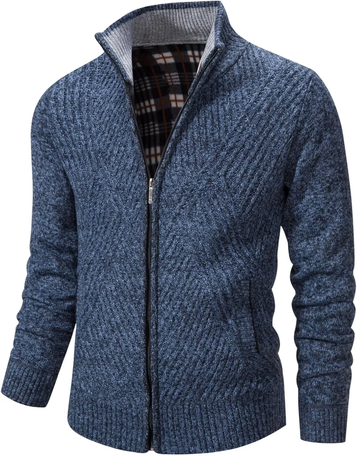 VtuAOL Men's Cardigan Sweaters Full Zip Sweaters Stand Collar Casual Knitted Cardigan with Pockets