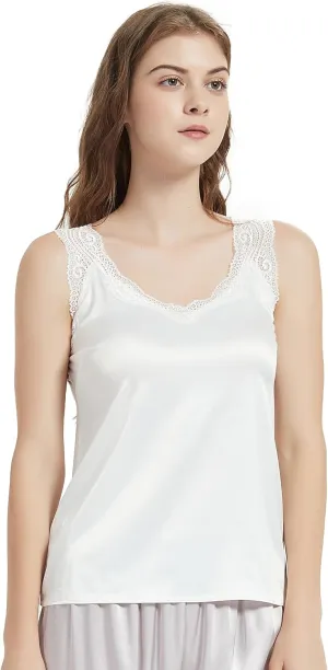 Wantschun Womens Satin Silk Camisole Lace Straps Tank Top Cami V-Neck