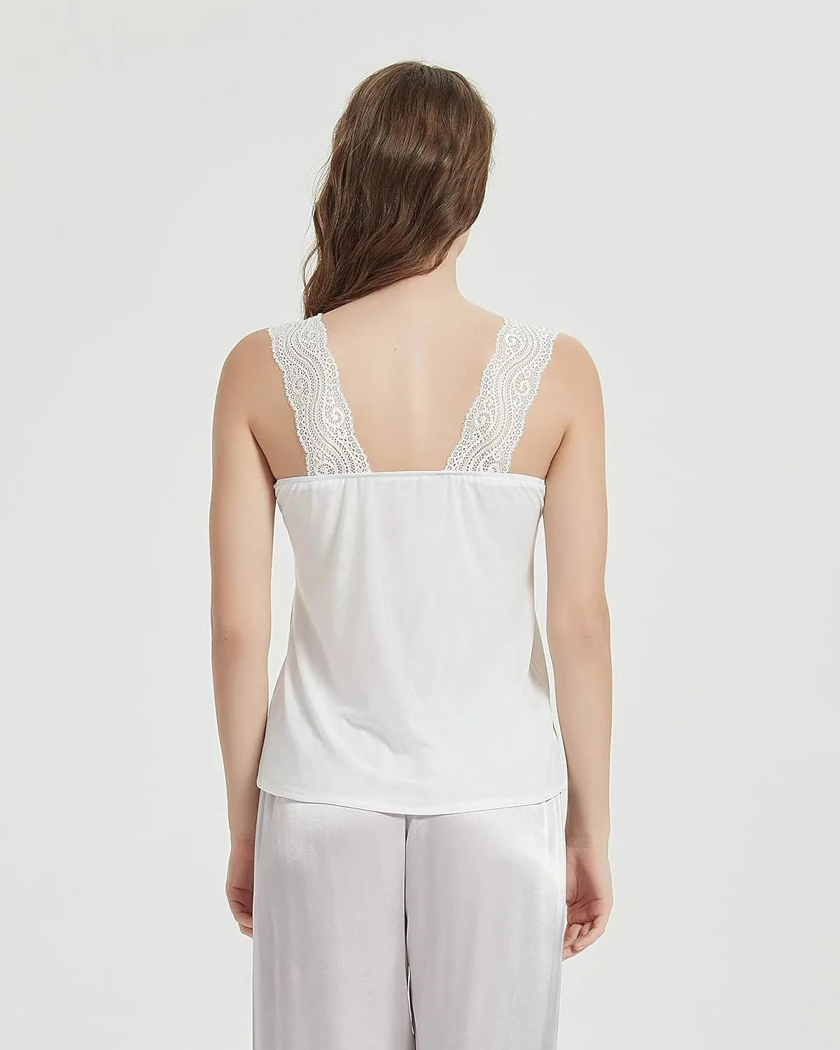 Wantschun Womens Satin Silk Camisole Lace Straps Tank Top Cami V-Neck