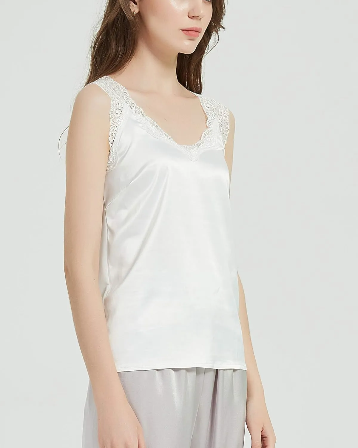 Wantschun Womens Satin Silk Camisole Lace Straps Tank Top Cami V-Neck