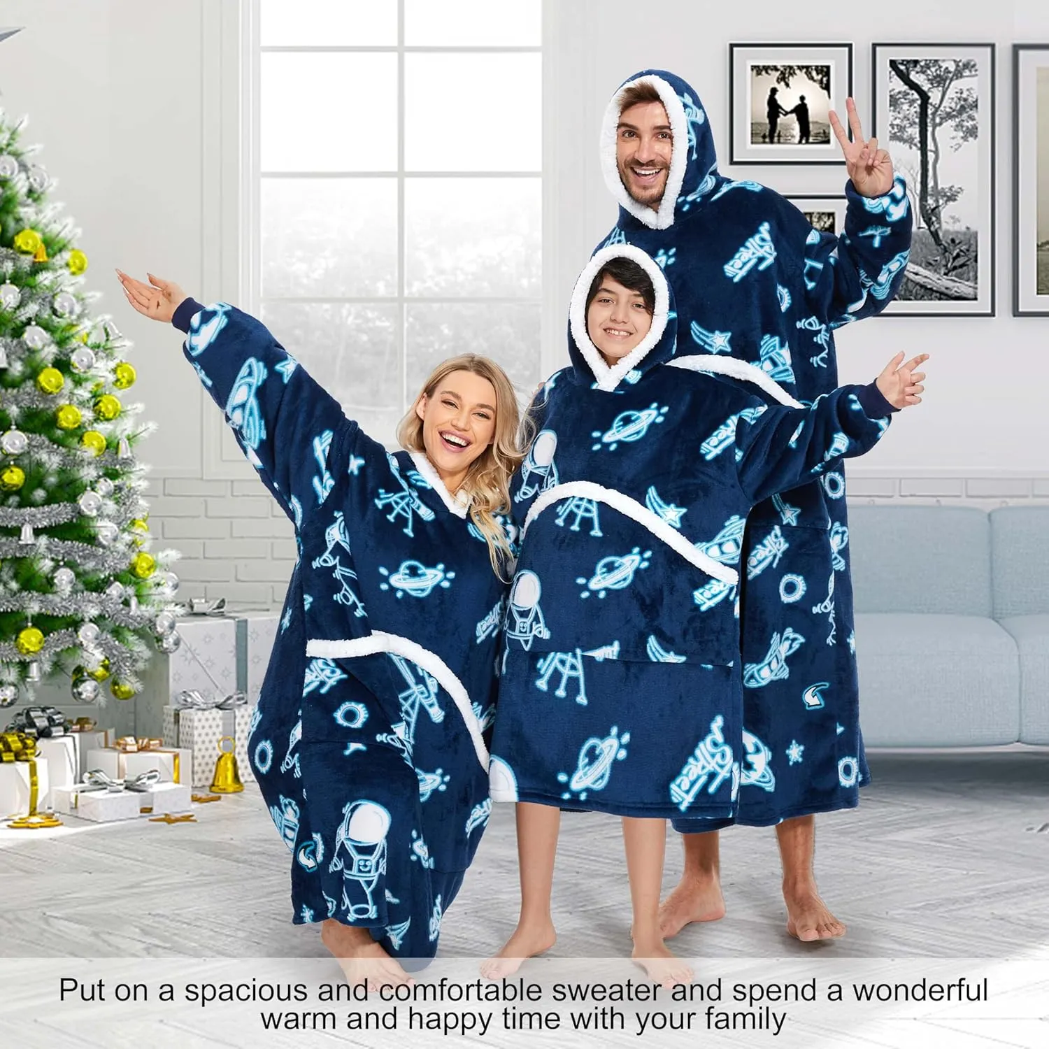 Wearable Blanket Hoodie, Oversized Sherpa Fleece Hooded Blanket Giant Pocket for Adults One Size 2024