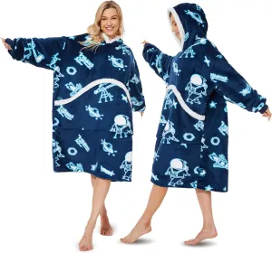 Wearable Blanket Hoodie, Oversized Sherpa Fleece Hooded Blanket Giant Pocket for Adults One Size 2024
