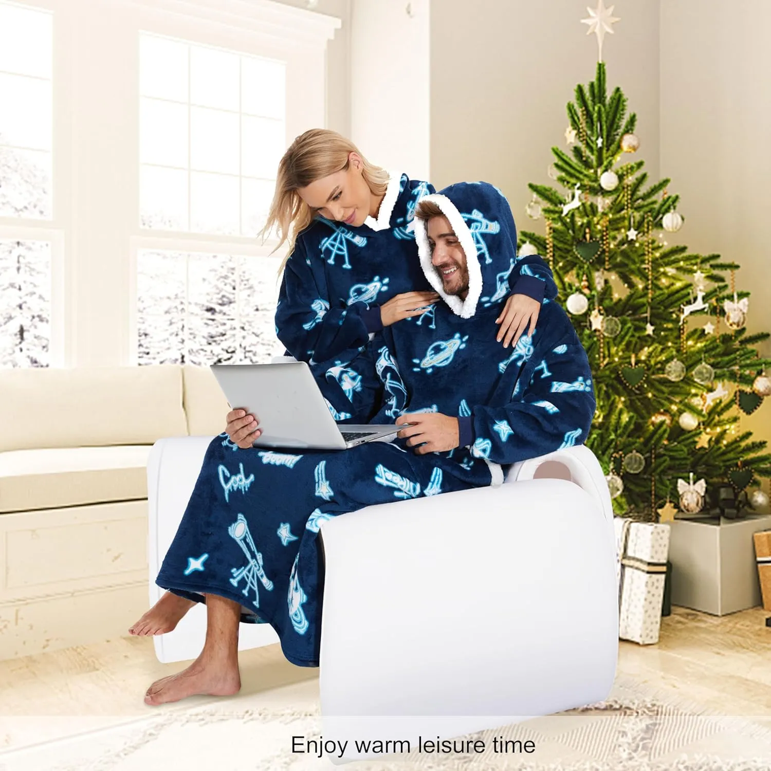 Wearable Blanket Hoodie, Oversized Sherpa Fleece Hooded Blanket Giant Pocket for Adults One Size 2024