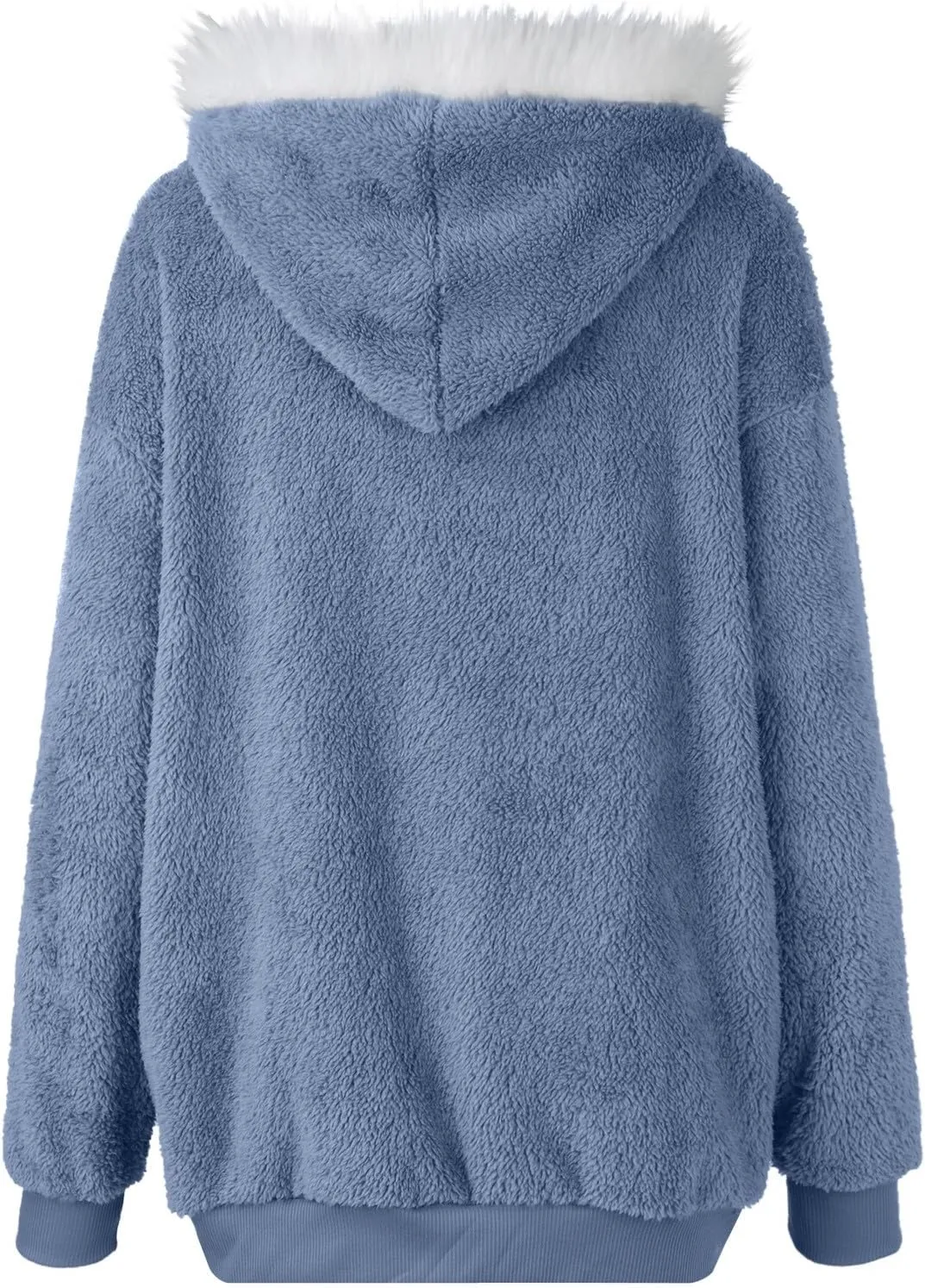 Women 2023 Winter Fuzzy Fleece Coat Plus Size Plush Fluffy Sweatshirt Hoodie with Pockets Parka Loose Blazer Hooded