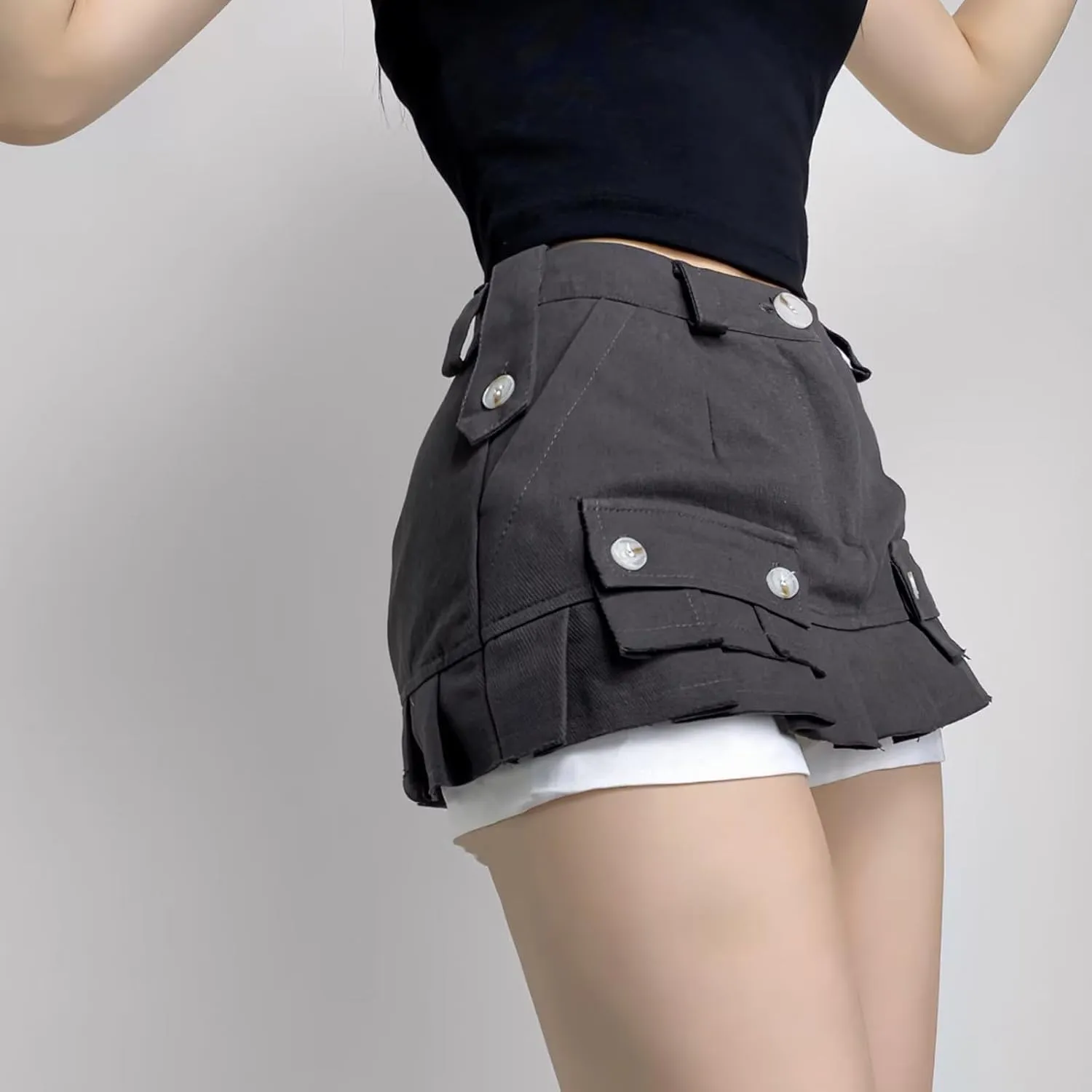 Women A Line Mini Denim Shorts Fashion Summer Casual Solid High Waisted Pleated Ruffle Hem Jean Short Lining Skirt