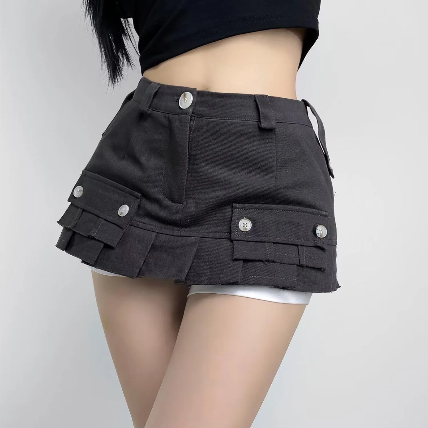 Women A Line Mini Denim Shorts Fashion Summer Casual Solid High Waisted Pleated Ruffle Hem Jean Short Lining Skirt