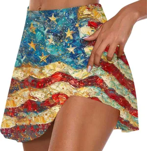Women American Flag Skorts Yoga Patriotic Striped Active Skirts Beach Vacation Independence Day Golf Tennis Shorts