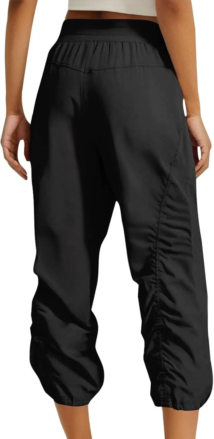 Women Capri Pants Wide Leg Cropped Pants Drawstring Elastic High Waist Pant Casual Baggy Jogger Quick Dry Flowy Trouser