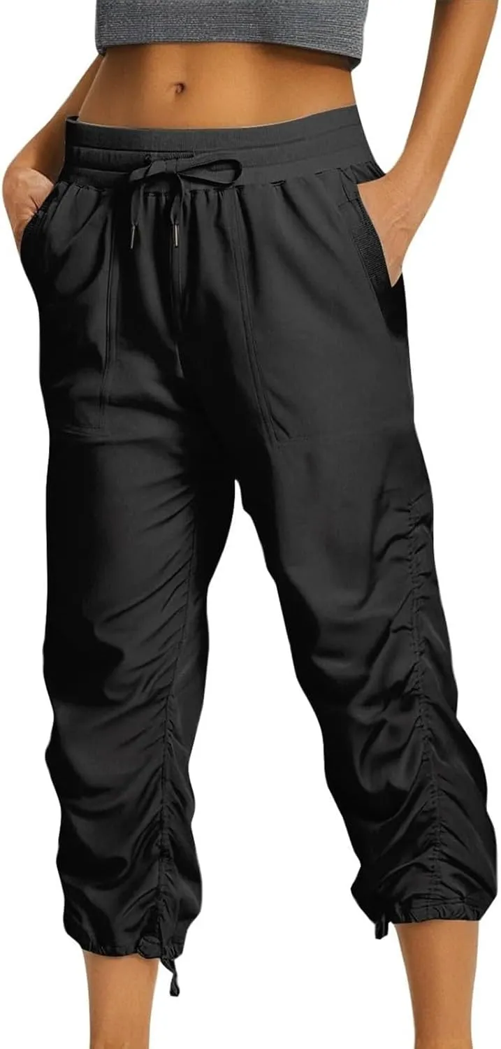 Women Capri Pants Wide Leg Cropped Pants Drawstring Elastic High Waist Pant Casual Baggy Jogger Quick Dry Flowy Trouser