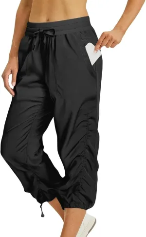 Women Capri Pants Wide Leg Cropped Pants Drawstring Elastic High Waist Pant Casual Baggy Jogger Quick Dry Flowy Trouser
