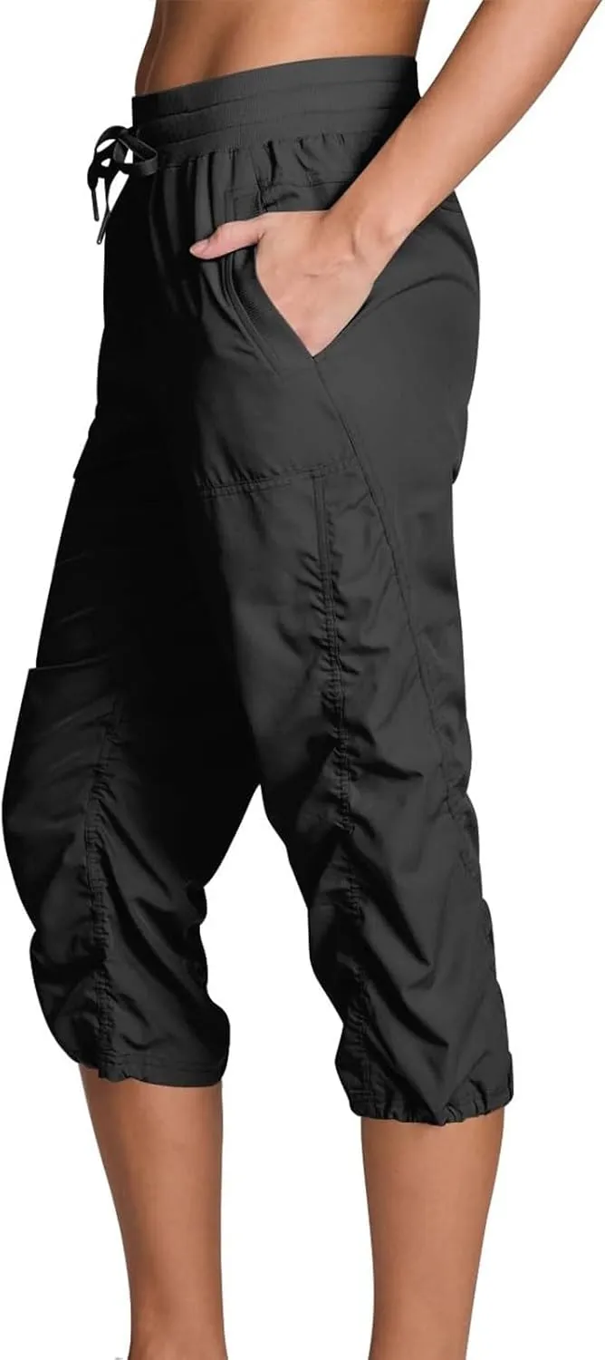 Women Capri Pants Wide Leg Cropped Pants Drawstring Elastic High Waist Pant Casual Baggy Jogger Quick Dry Flowy Trouser