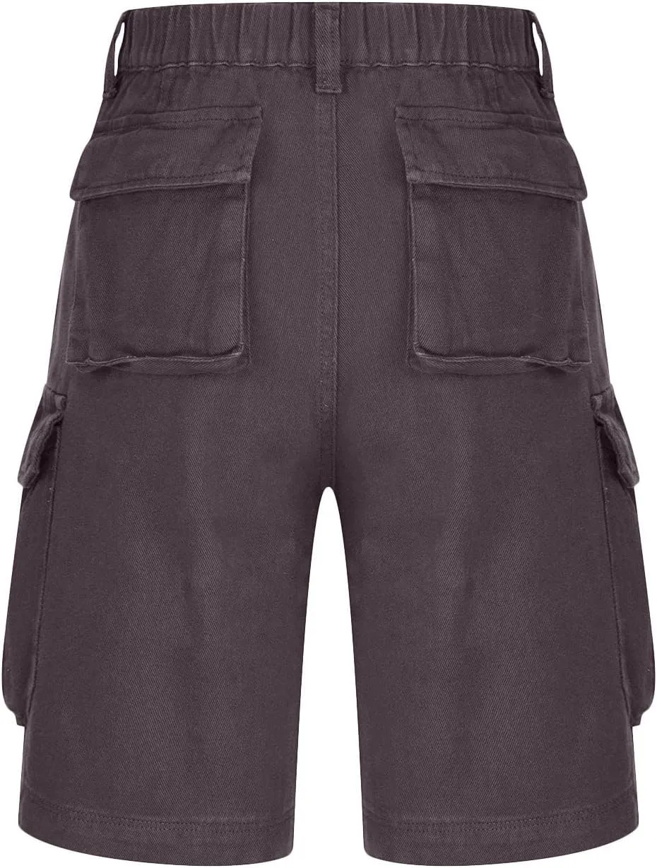 Women Cargo Jean Bermuda Shorts Knee Length Multi-Pockets Pull On Denim Short High Waisted Stretchy Hiking Golf Jorts