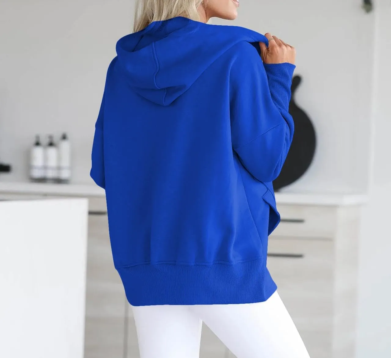 Women Causal Long Sleeve Hoodie Oversied Button Collar V Neck Sweatshirt Trendy Pullover Tops With Pockets Fashion 2024