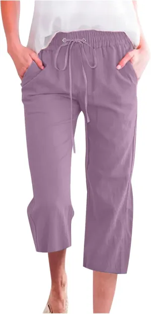 Women Clothes Clearance of Sale Womens Plus Size Pants Trendy Daisy Print Summer Tulip Hem Casual Pants Elastic Waist Trouser Pants with Pockets, Medium, 03 Purple