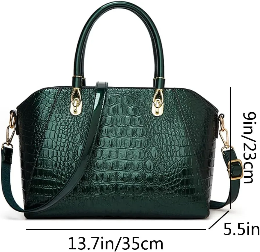 Women Crocodile Pattern Tote Purse Handbag PU Leather Top Handle Satchel Shoulder Bag