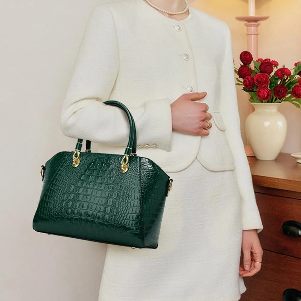 Women Crocodile Pattern Tote Purse Handbag PU Leather Top Handle Satchel Shoulder Bag