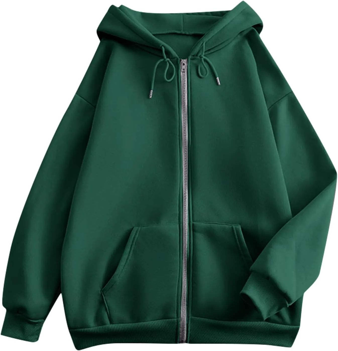 Women Fleece Full Zip Up Hoodie Baggy Drawstring Zipper Sweatshirt Jacket Lightweight Comfy Fall Winter Outfits Coats