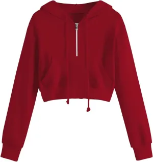 Women Full Zip Up Cropped Hoodies Cute Long Sleeve Sweatshirt Casual Pullover Tops Y2K Trendy Fashion Clothes 2024