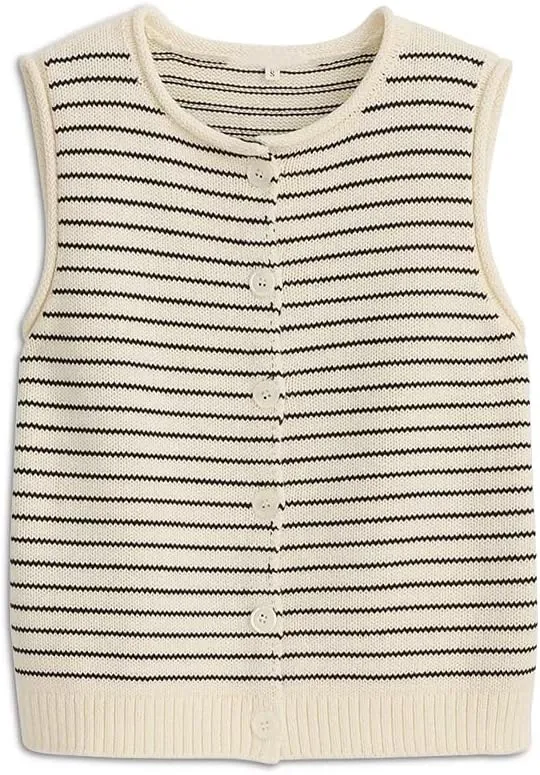 Women Knit Sweater Vest Lightweight Button Down Crew Neck Slim Fitted Sleeveless Cardigan Crop Tank Tops