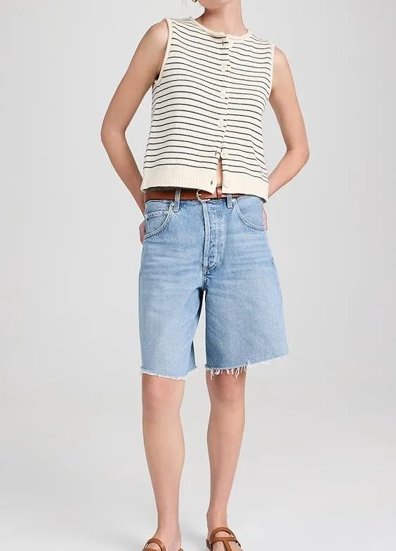 Women Knit Sweater Vest Lightweight Button Down Crew Neck Slim Fitted Sleeveless Cardigan Crop Tank Tops