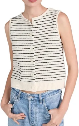Women Knit Sweater Vest Lightweight Button Down Crew Neck Slim Fitted Sleeveless Cardigan Crop Tank Tops