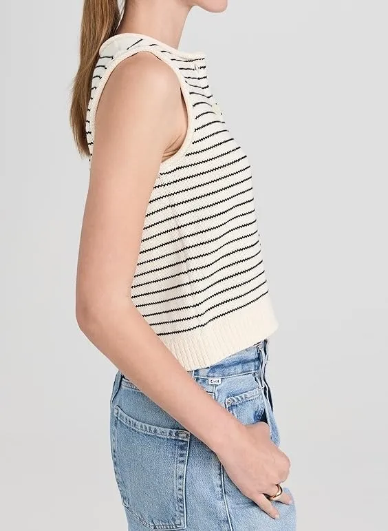 Women Knit Sweater Vest Lightweight Button Down Crew Neck Slim Fitted Sleeveless Cardigan Crop Tank Tops