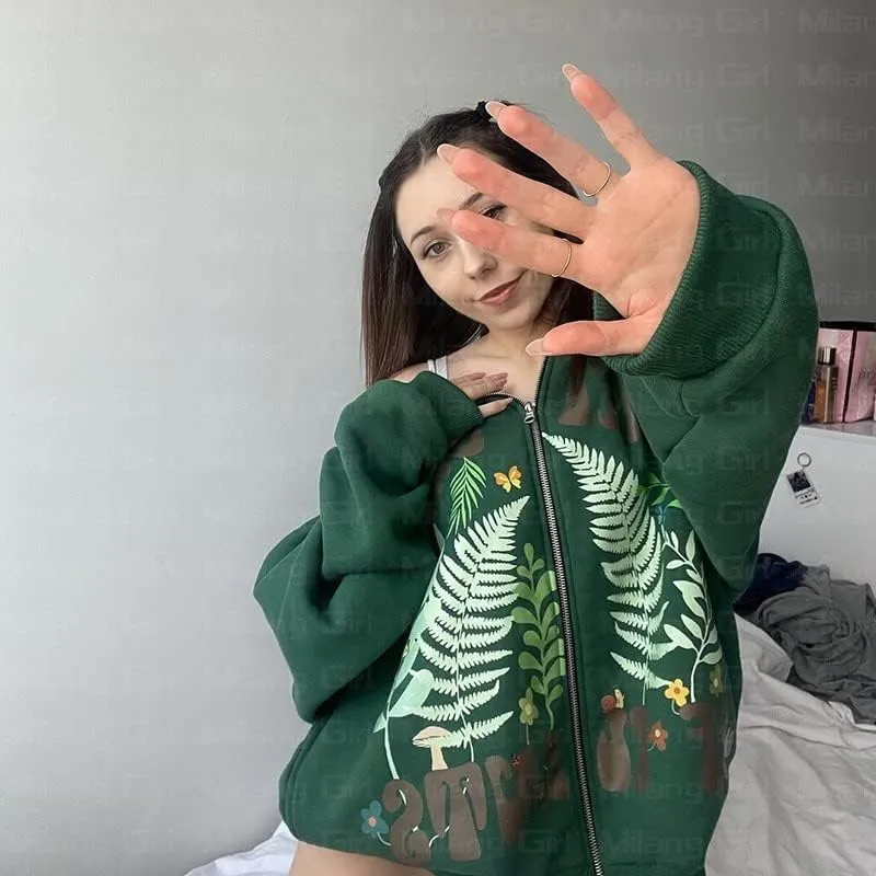 Women Men Oversized Y2K Zip Up Sweatshirt Hoodie Jacket Halloween Skeleton Print Coat Aesthetic Streetwear Top