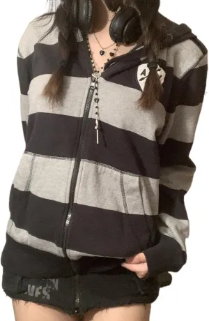 Women Men Oversized Y2K Zip Up Sweatshirt Hoodie Jacket Halloween Skeleton Print Coat Aesthetic Streetwear Top