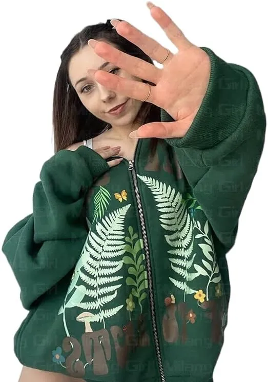 Women Men Oversized Y2K Zip Up Sweatshirt Hoodie Jacket Halloween Skeleton Print Coat Aesthetic Streetwear Top