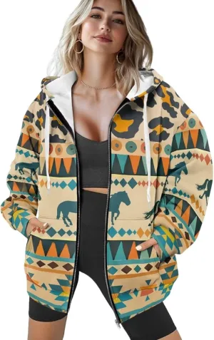 Women Oversized Hoodies Full Zip Sweatshirts Soft Hooded Jacket with Pocket Fall Winter Long Sleeve Y2K Hoodie