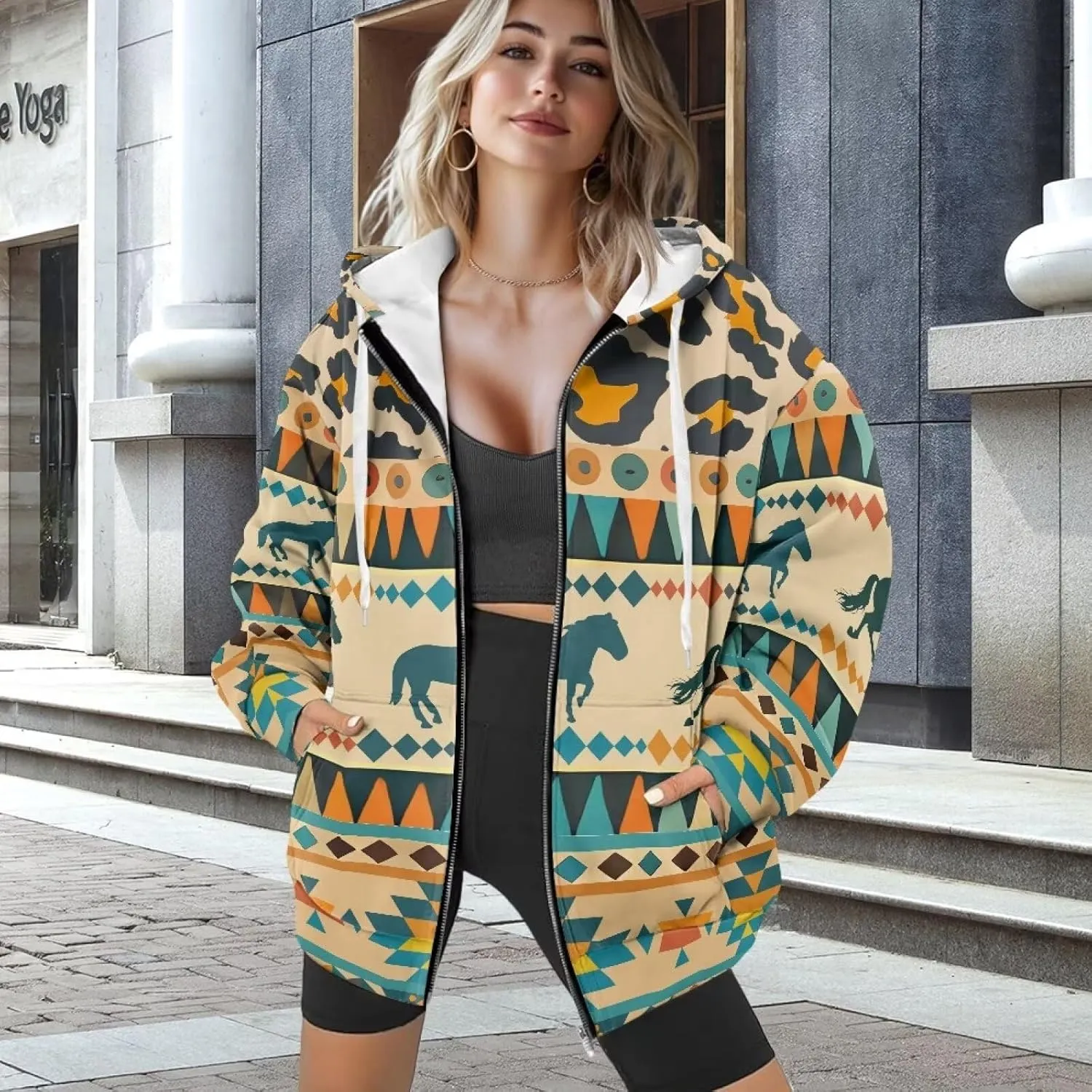 Women Oversized Hoodies Full Zip Sweatshirts Soft Hooded Jacket with Pocket Fall Winter Long Sleeve Y2K Hoodie