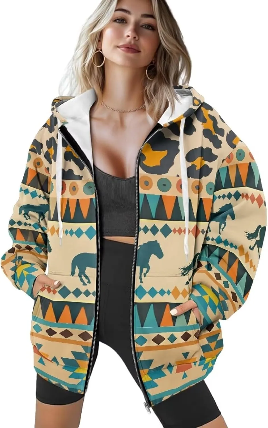 Women Oversized Hoodies Full Zip Sweatshirts Soft Hooded Jacket with Pocket Fall Winter Long Sleeve Y2K Hoodie