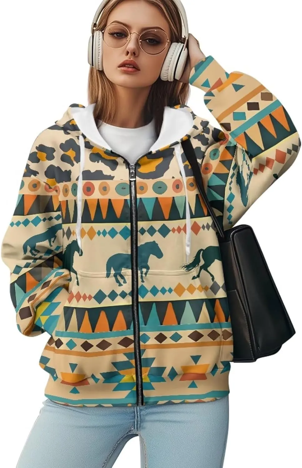 Women Oversized Hoodies Full Zip Sweatshirts Soft Hooded Jacket with Pocket Fall Winter Long Sleeve Y2K Hoodie