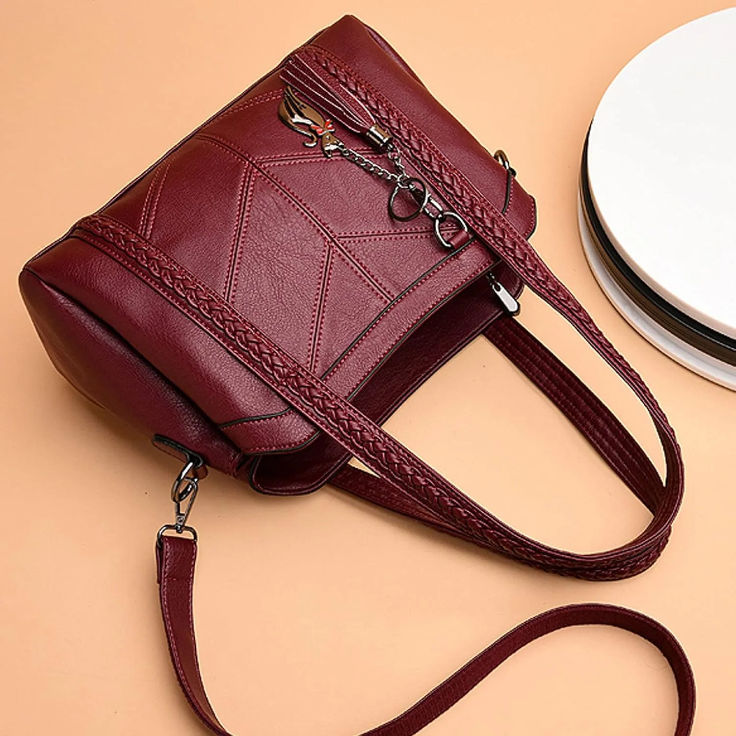 Women Purse and Handbags Fashion Tote PU Stiching Top Handle Satchel Shoulder Bag