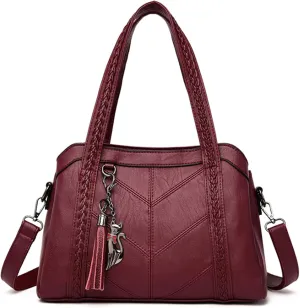 Women Purse and Handbags Fashion Tote PU Stiching Top Handle Satchel Shoulder Bag