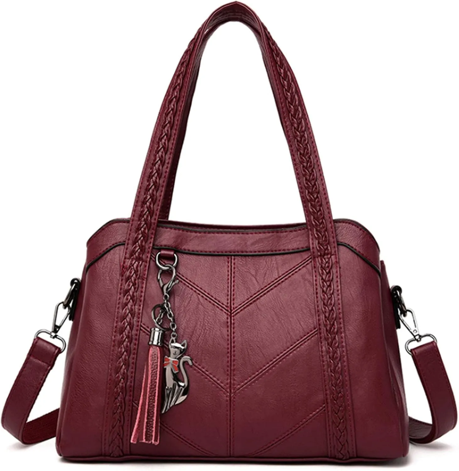 Women Purse and Handbags Fashion Tote PU Stiching Top Handle Satchel Shoulder Bag
