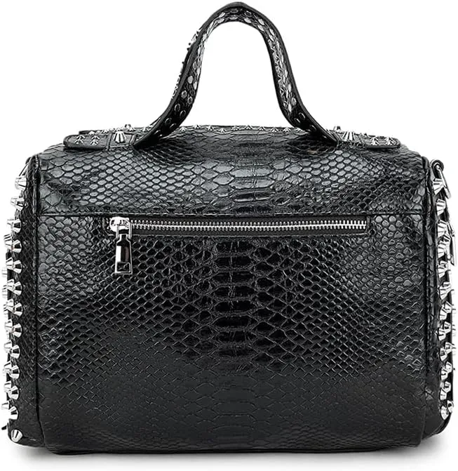Women Rivet Top-handle Satchel PU Tote Purse Snake Pattern Shoulder Bags Handbag