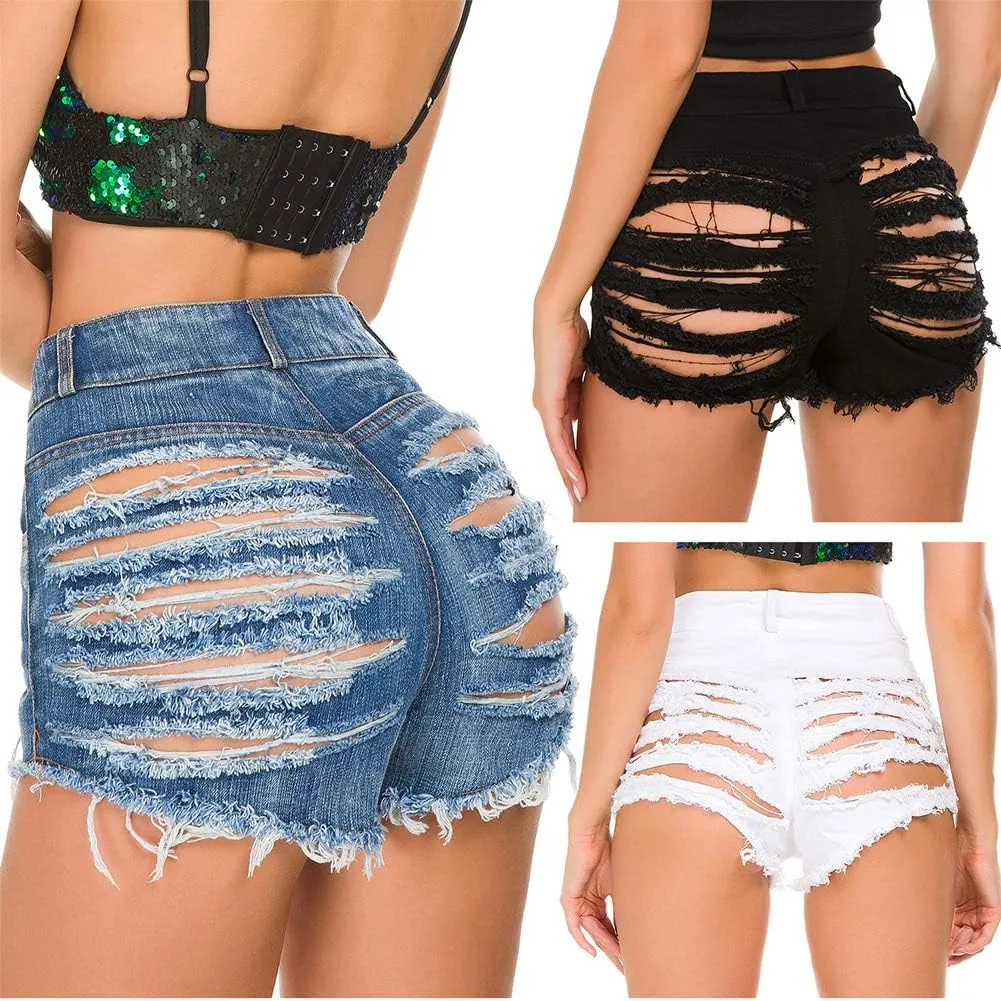 Women Sexy Denim Cut Off Shorts Low/High Waist Frayed Raw Hem Hot Shorts Jeans Nightclub Wear