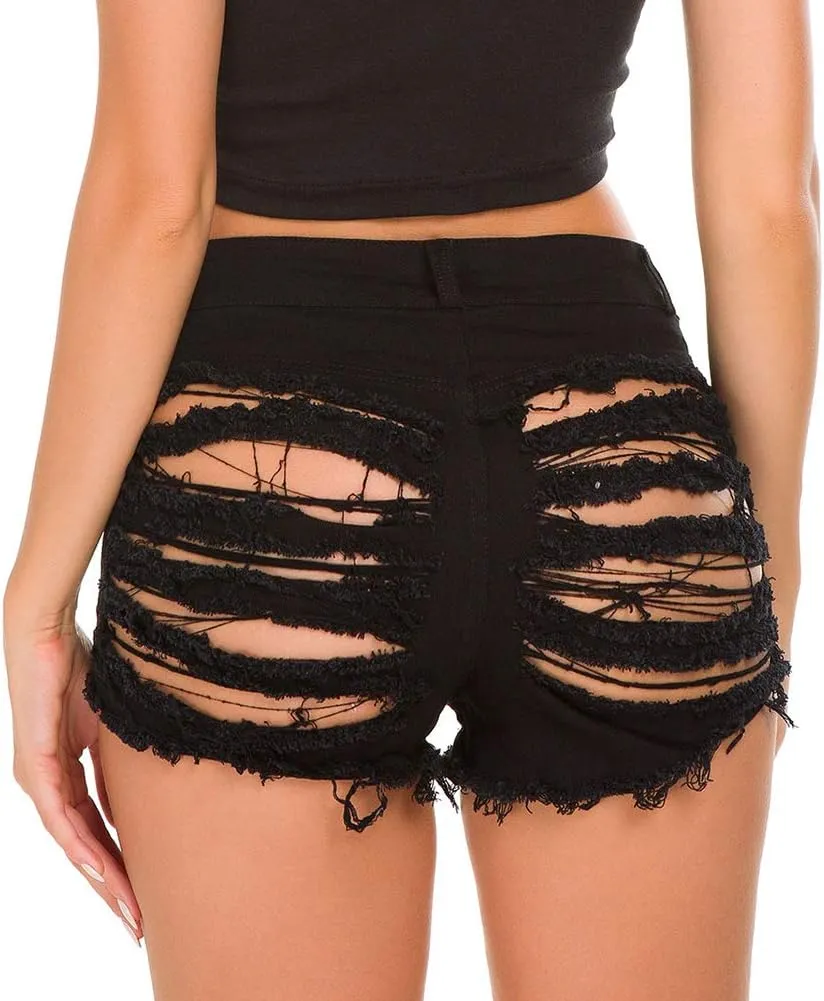 Women Sexy Denim Cut Off Shorts Low/High Waist Frayed Raw Hem Hot Shorts Jeans Nightclub Wear