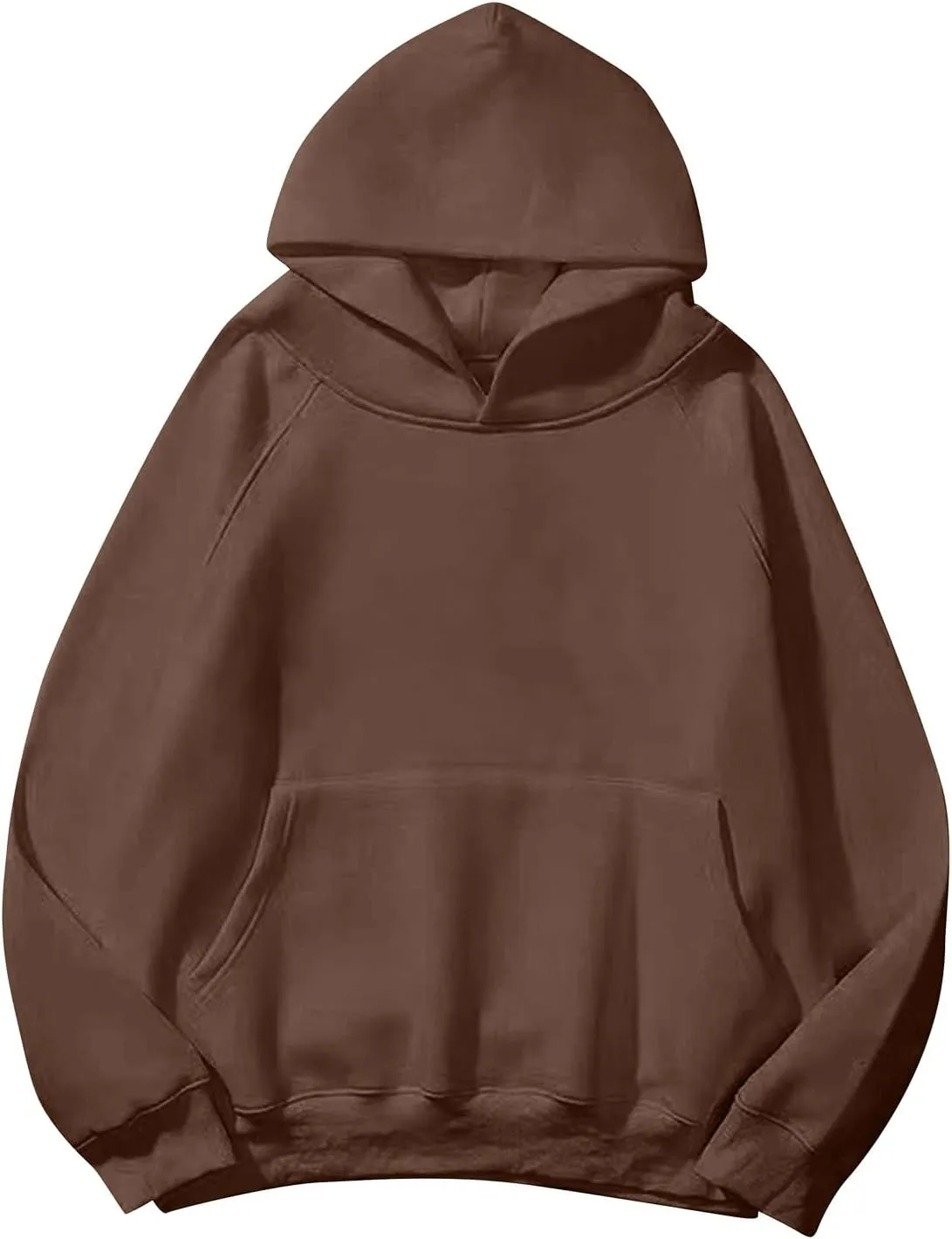 Women Solid Basic Loose Hoodie Fleece Long Sleeve Pocket Drop Shoulder Pullovers Oversized Hooded Sweatshirts Top