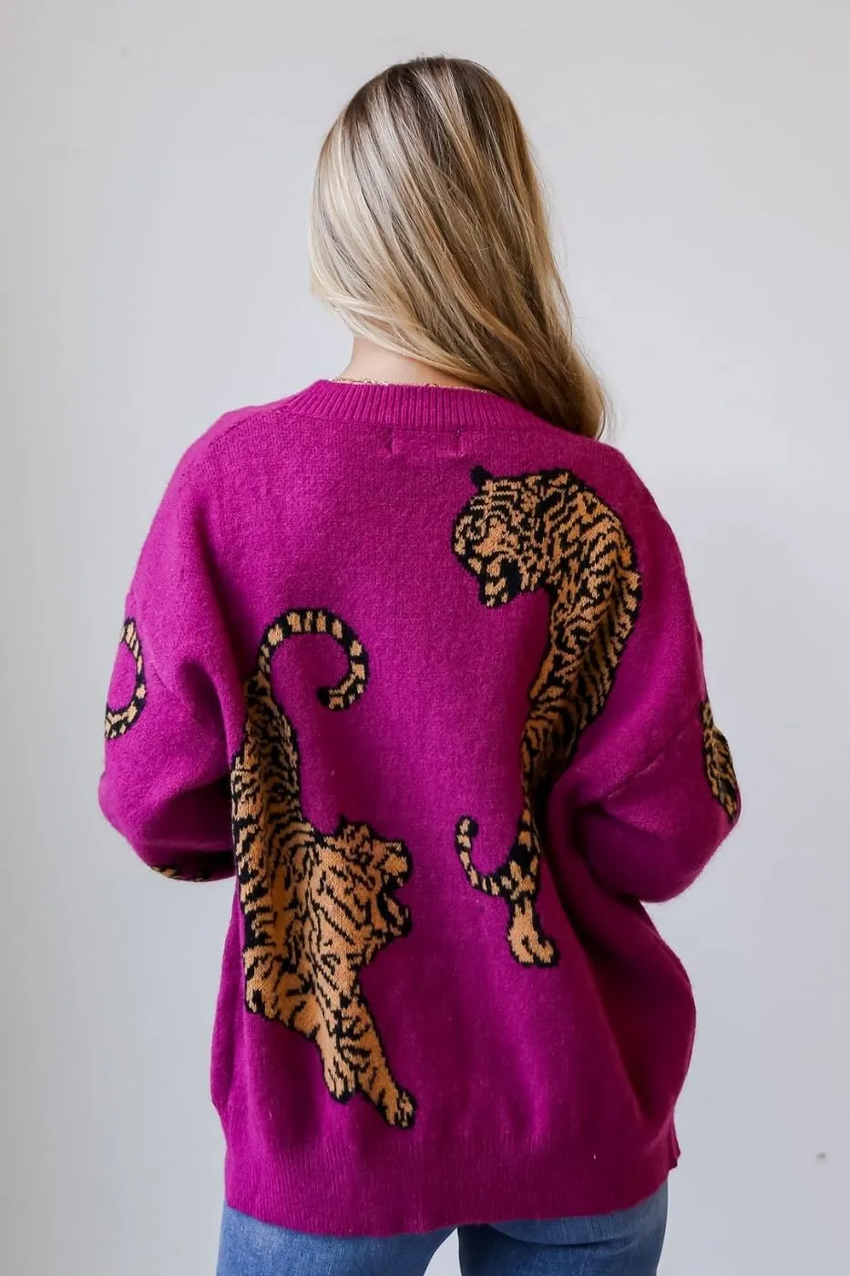 Women Tiger Print Cardigan Sweater Long Sleeve Button Down Knitwear Loose Fit Cropped Cardigan Cute Fall Streetwear
