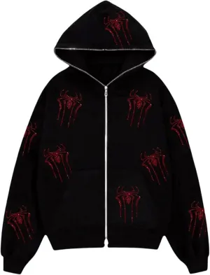 Women Y2K Hoodie Jacket Long Sleeve Graphic Zip Up Hoodie 90s Vintage Hooded Sweatshirt Tops E-Girls Streetwear